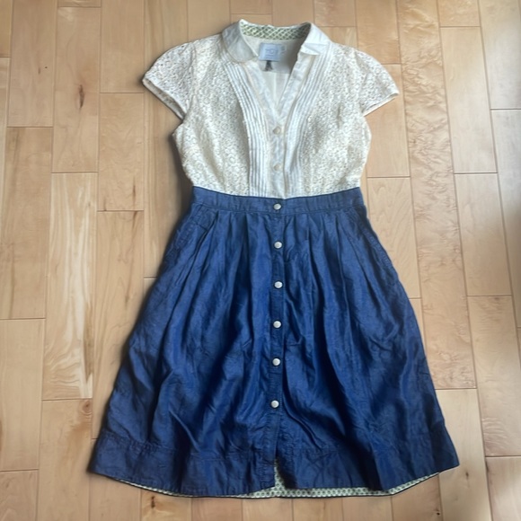 🍀Sale 4/$20 ANTHROPOLOGIE HD in Paris Lace & Chambray Dress - Picture 4 of 11